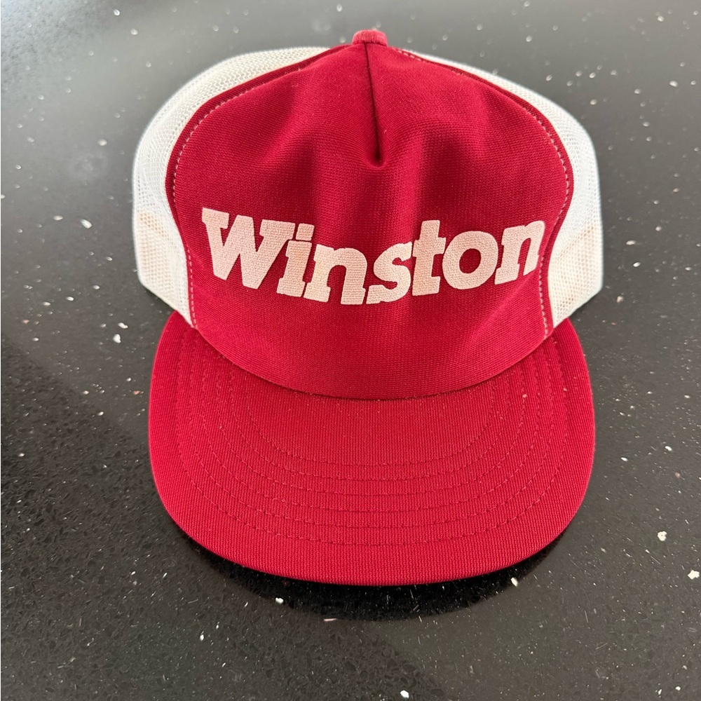 Red and White Vintage Trucker Winston Cap